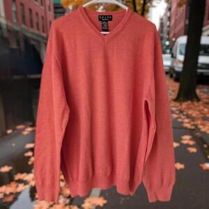 Valda by Toscano Men's XL V-Neck Pullover Italian 100% Merino Wool Sweater Coral
